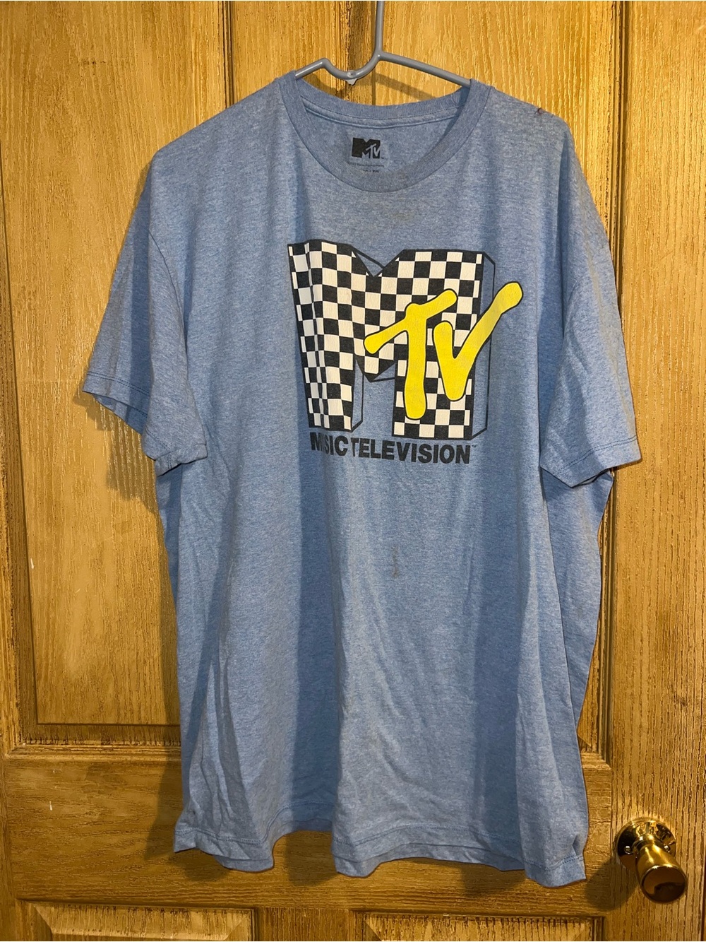 MTV Checkerboard Logo Short Sleeve T-Shirt - Light Blue
